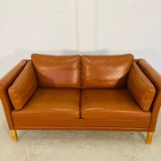 Vintage retro danish mogens hansen 2 person cognac leather sofa