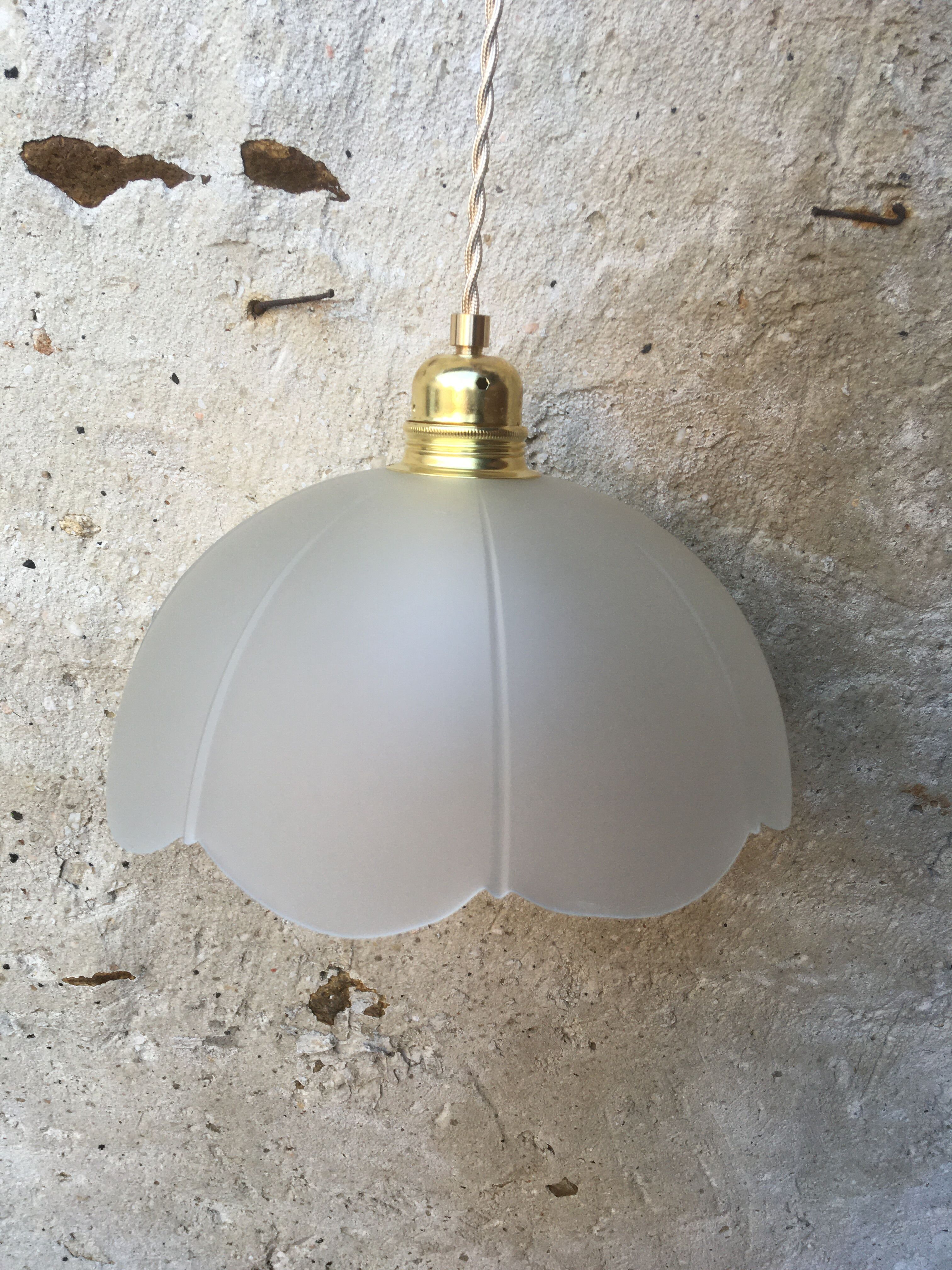 Vintage flower pendant lamp in frosted glass