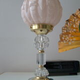 Lampe art déco rose pied en cristal taillé