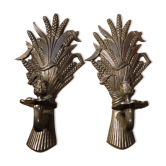 Ancient pair Apply Mural Push in tin wheat bouquet