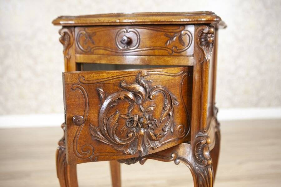 Rococo Nightstand in Walnut with Marble Top