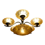 Lustre art déco en chrome et verre, 1930s