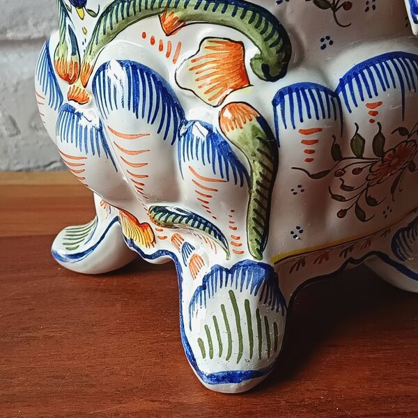 Bouquetière / Cache-pot vintage en céramique décor vieux Rouen