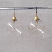Clear italian mid-century glass and brass pendant light