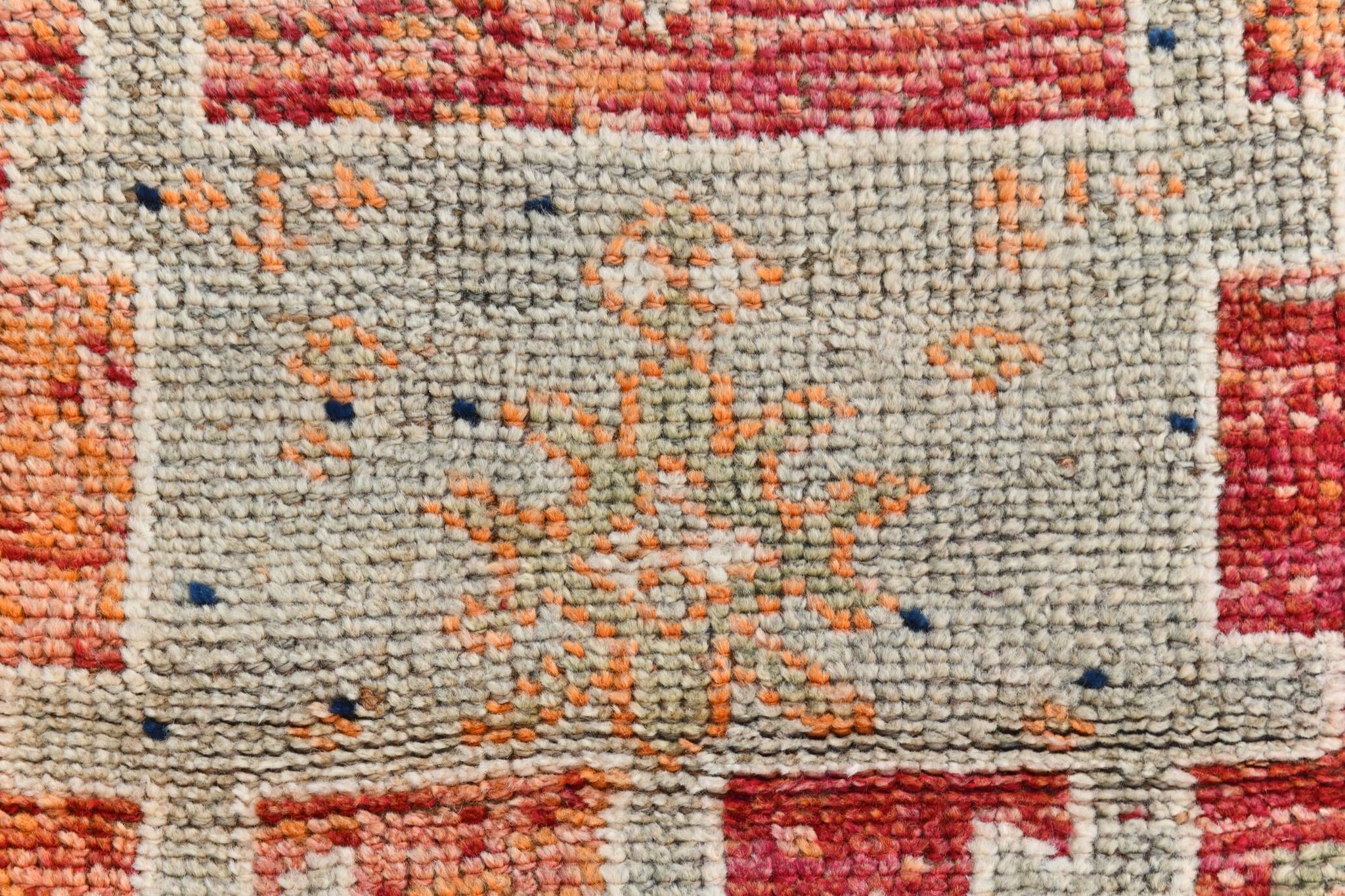 Red & Orange Geometric Pattern Vintage Runner Rug, 102x332Cm