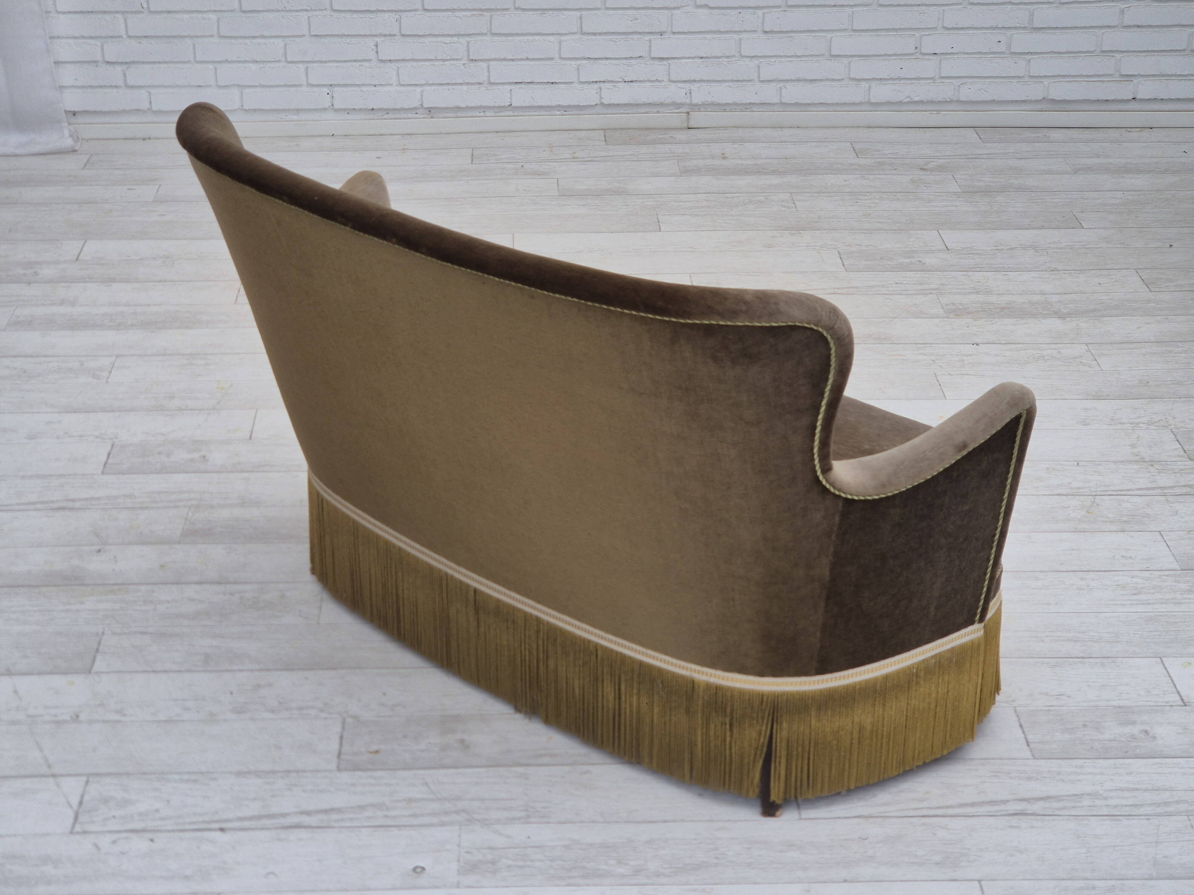 1960s, Danish 2-seater sofa, green furniture velour, original condition.