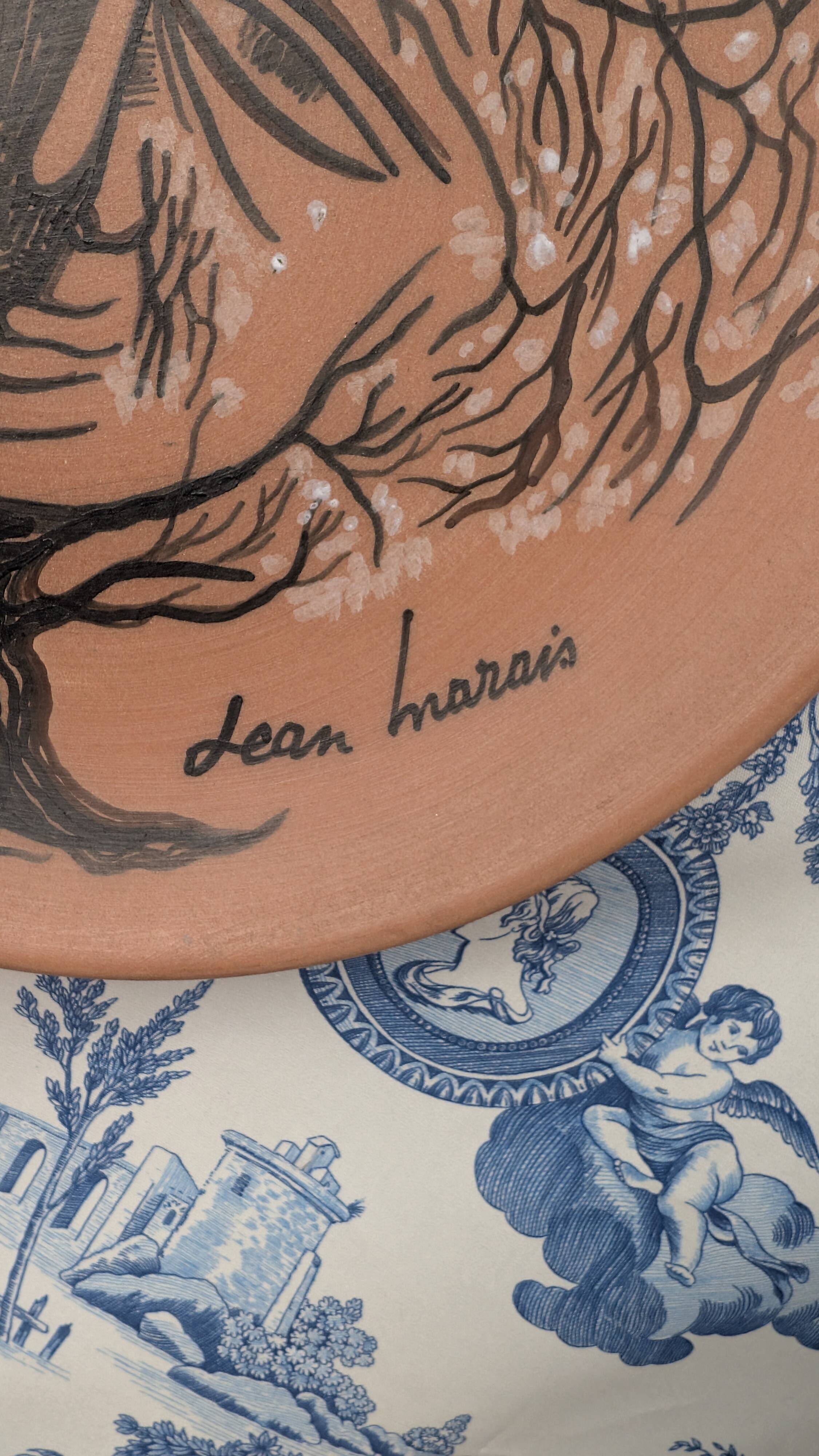 Jean Marais vintage terracotta plate from the 1970s surrealist