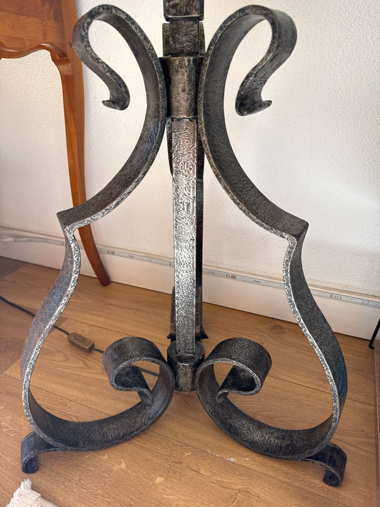 Large hammered wrought iron floor lamp, brutalist style, mid-20th century.