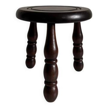 French Art Deco Tripod Stool in Chestnut, Attributed to Dudouyt, 1940s