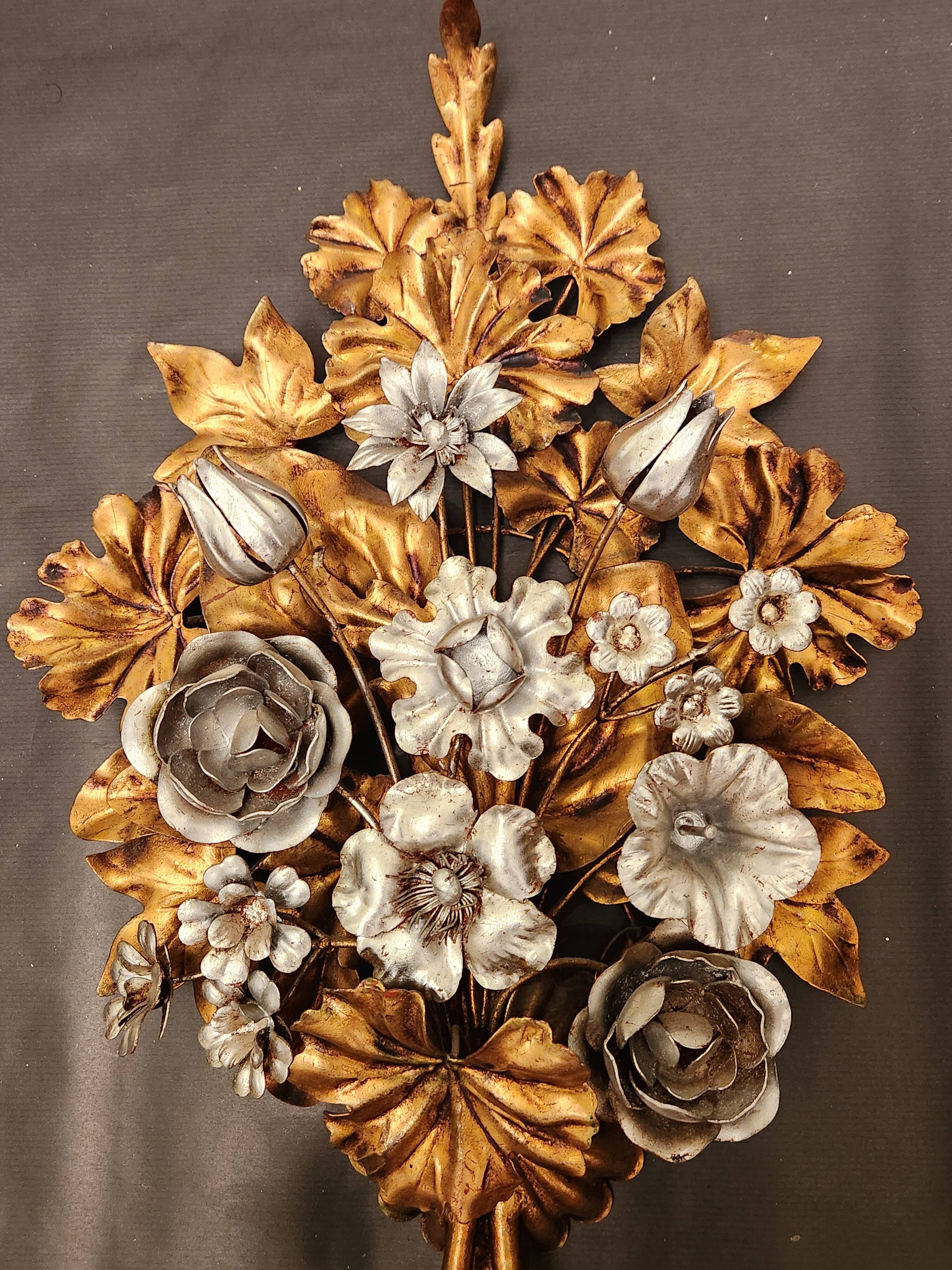 Hand-forged gilded silver-plated candle wall lamps by S. Salvadori