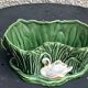 Pot cover in ceramic slurry glazed green pattern foliage and swan made in england numbered