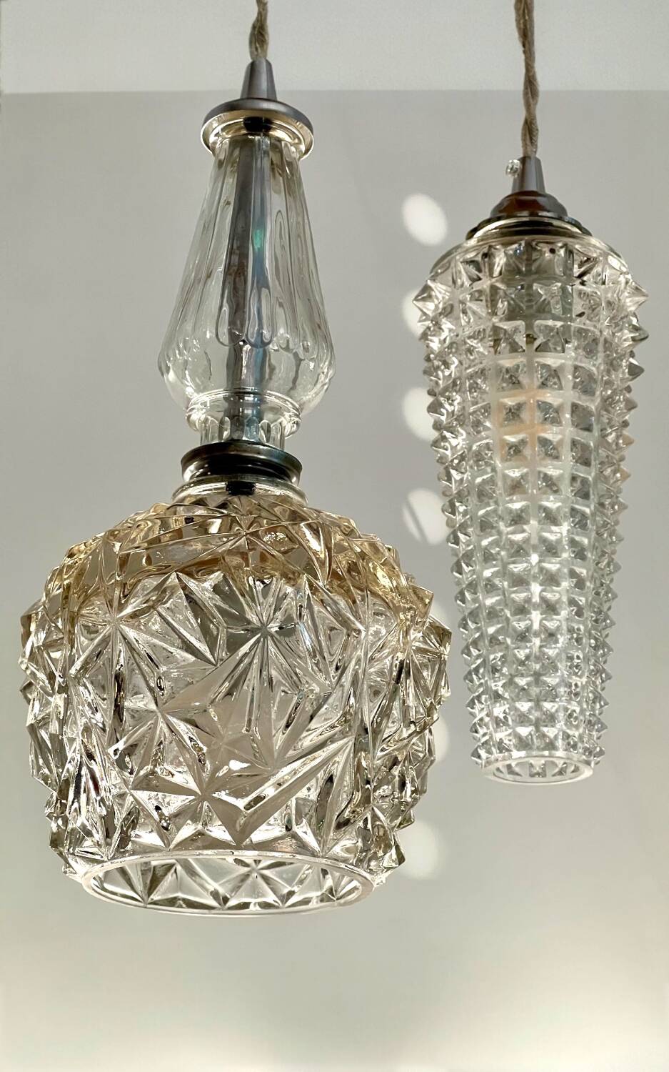 Triple suspension cascade three tulips crystal and vintage chrome