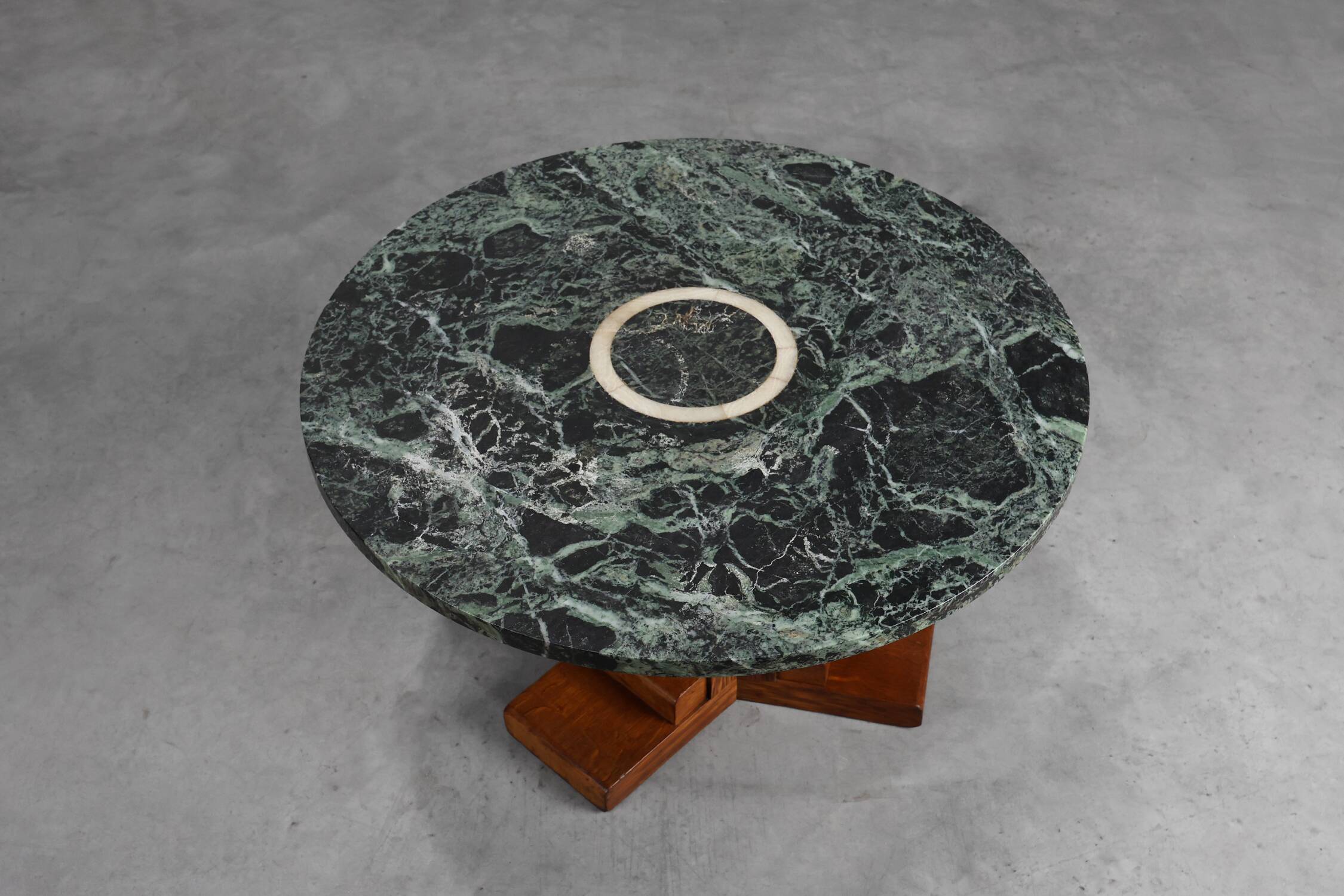 Art Deco Oak and Green Marble Coffee Table, France, 1920