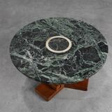 Art Deco Oak and Green Marble Coffee Table, France, 1920