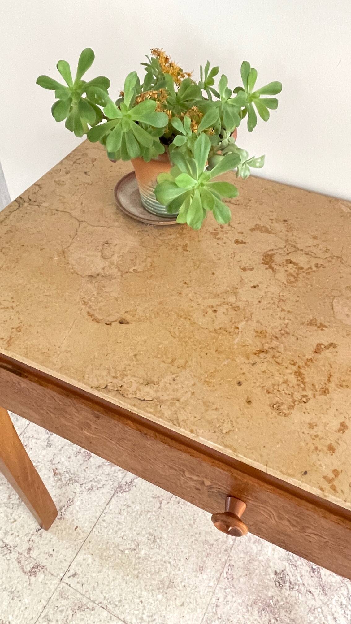 Vintage wood and marble console desk