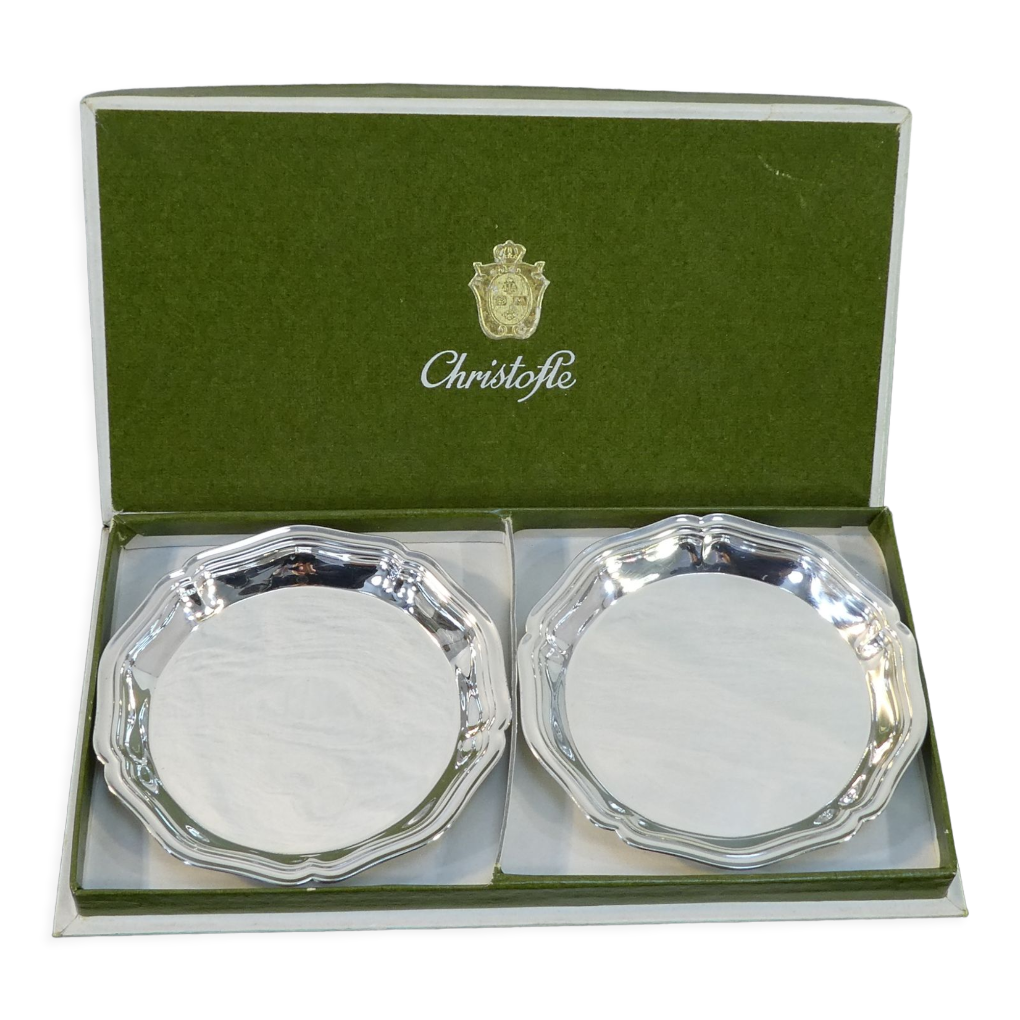 Pair of coasters / cup christofle model spatours in box nº2