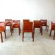 Red leather dining chairs Italy, 1970s - set of 8