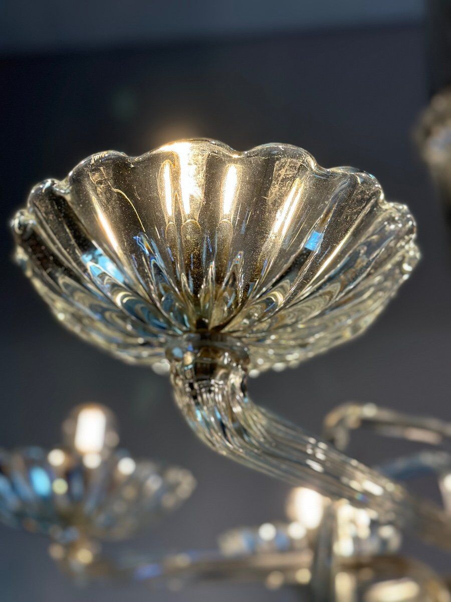 Venetian chandelier in transparent Murano glass circa 1950