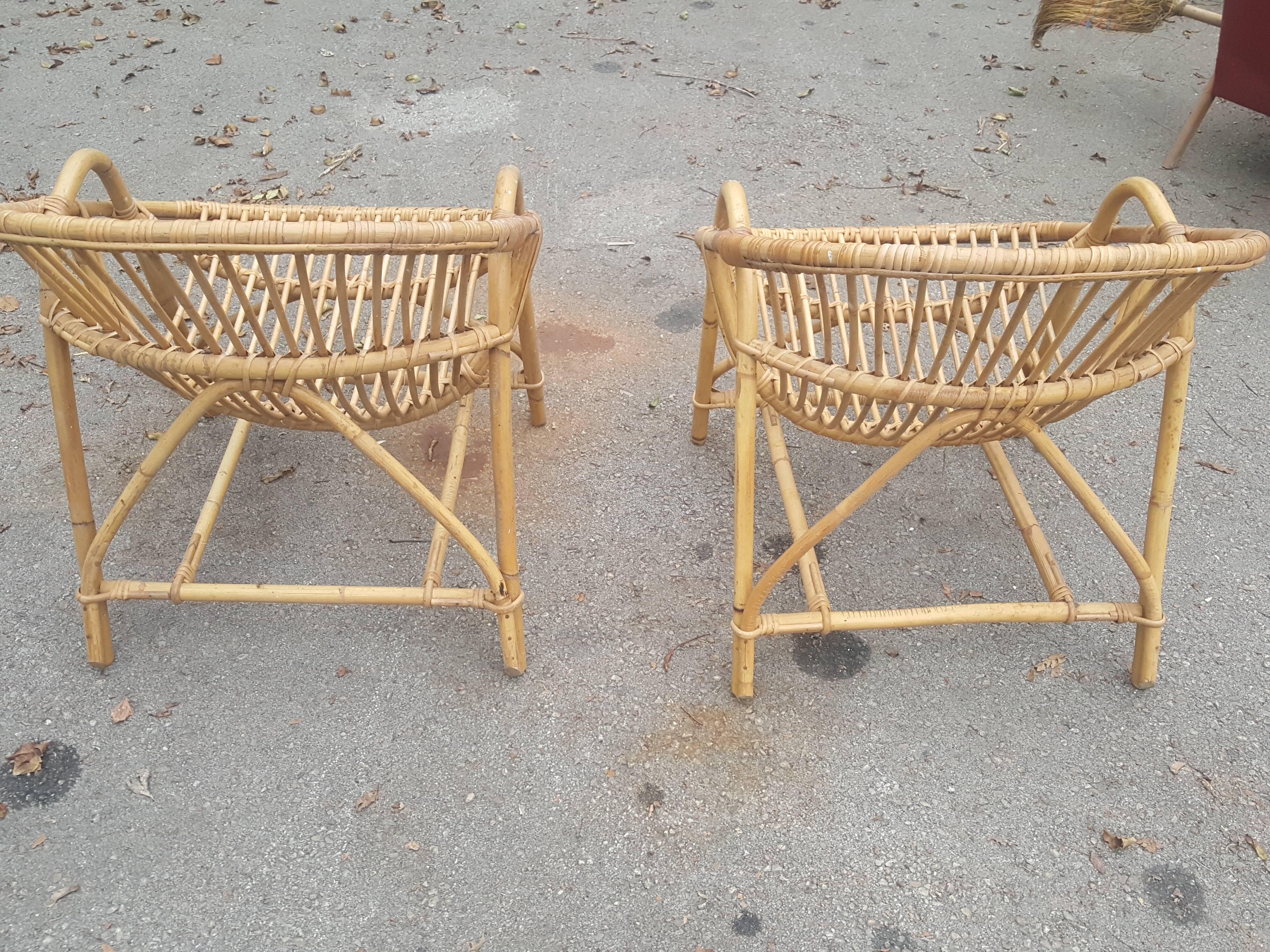 Pair rattan armchairs