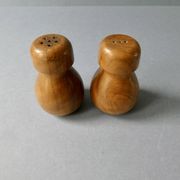 Olive wood and burl salt and pepper shakers, 1970s-80s.