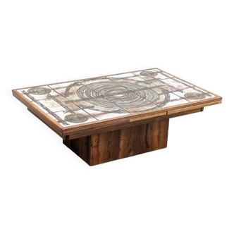 Vintage Scandinavian Ox-Art Coffee Table in Rosewood and Ceramic