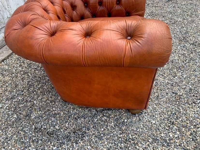 Salon canape and 2 chesterfield armchairs in vintage cognac leather from the 1970s
