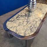 Italian design coffee table from the 70s, marble and chrome