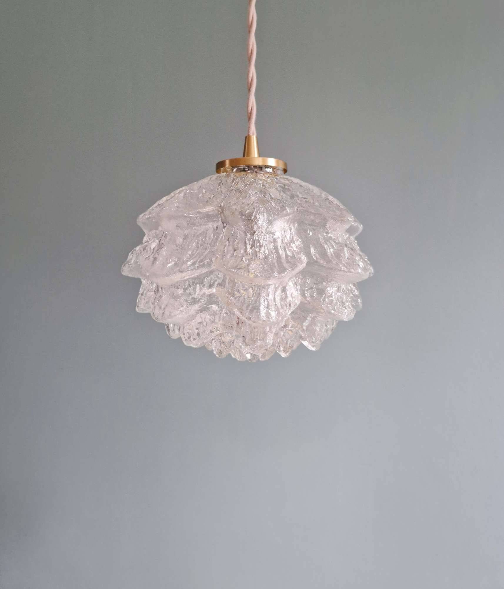 Pair of frosted glass pendant lights, artichoke-shaped, 1960s.