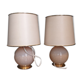 Paire de lampes de chevet globe rose pied doré