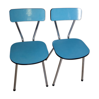 Suite of two blue formica chairs