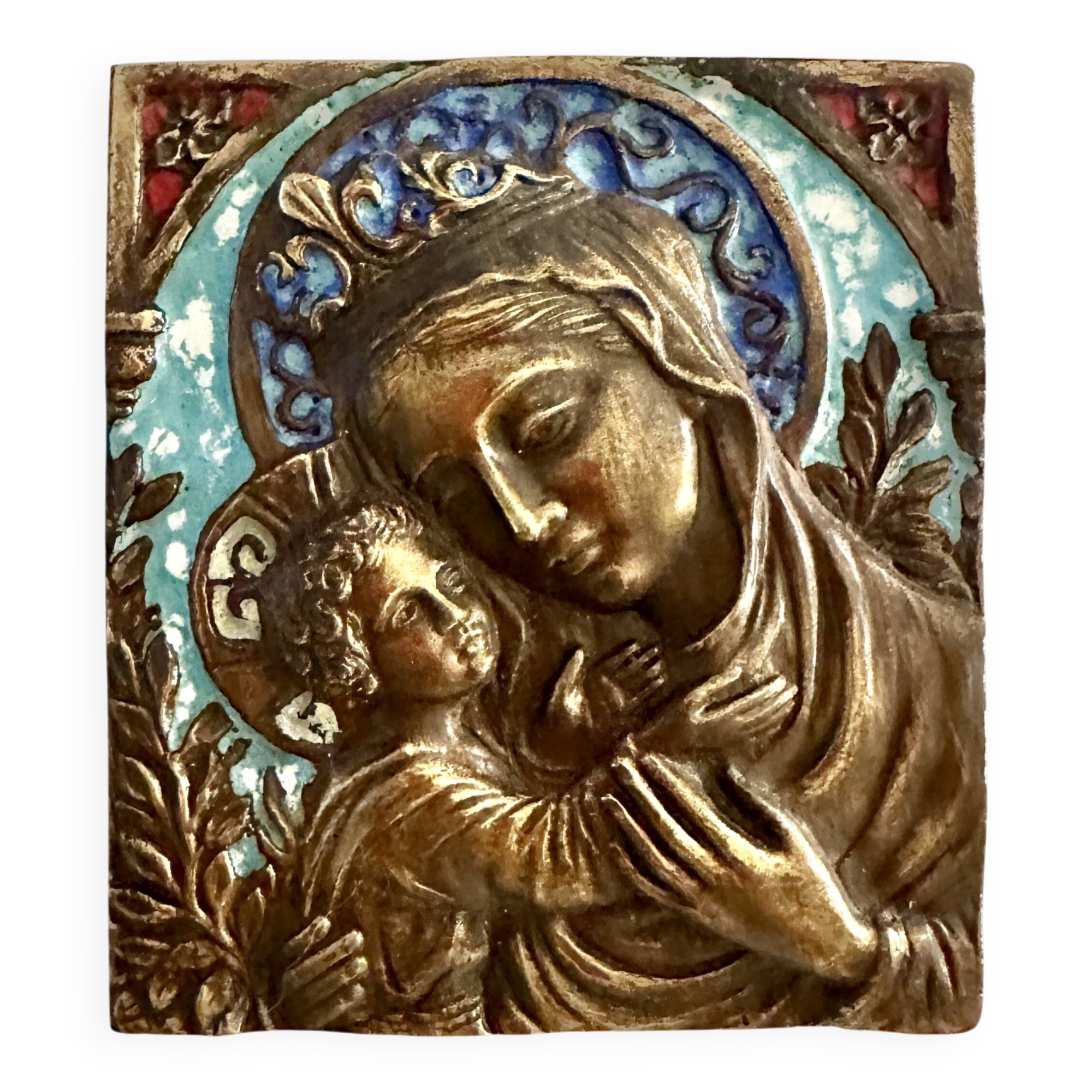 Virgin and Child enamelled bronze