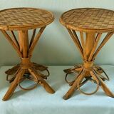 Pair of vintage bamboo and chestnut side tables by Pascal Raffier.