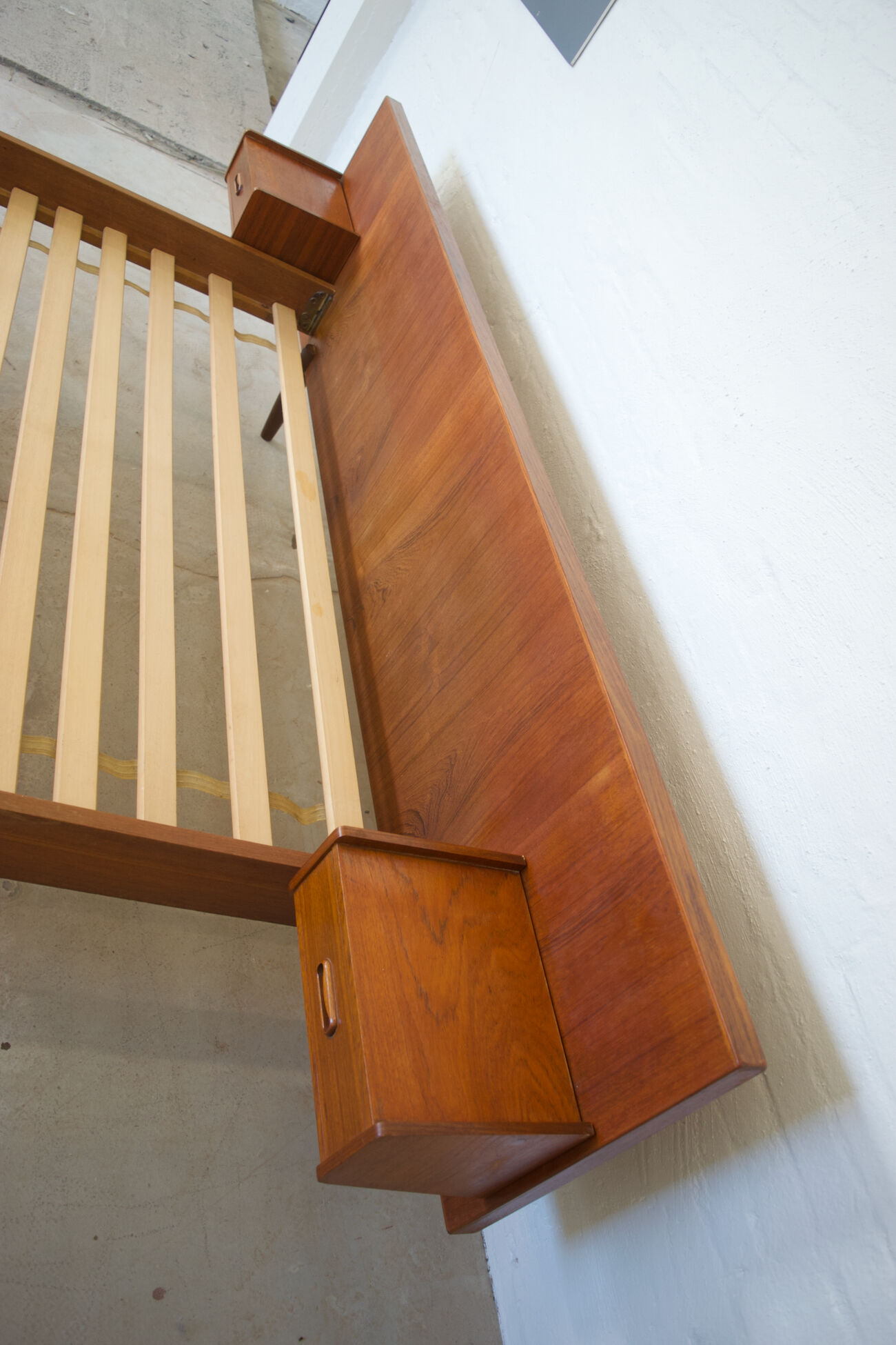 Danish Mid-Century Teak Floating Double Bed, 1950's.