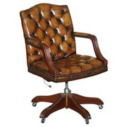 Restored leather captain's Chesterfield chair