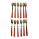 Set of 12 coral and gold dessert forks