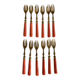 Set of 12 coral and gold dessert forks