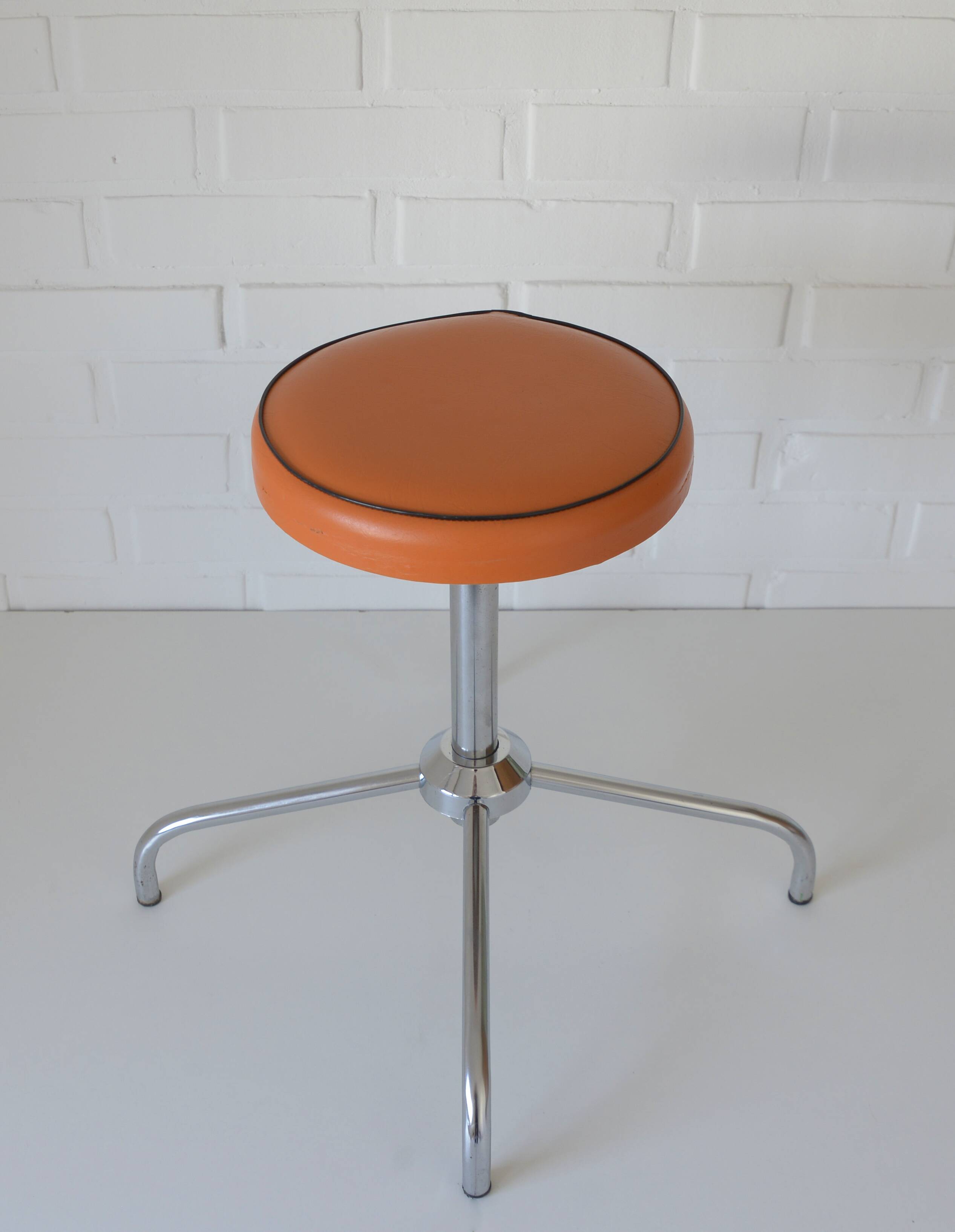 Vintage Orange Adjustable Swivel Vanity Stool Mid Century Modern Style 1970