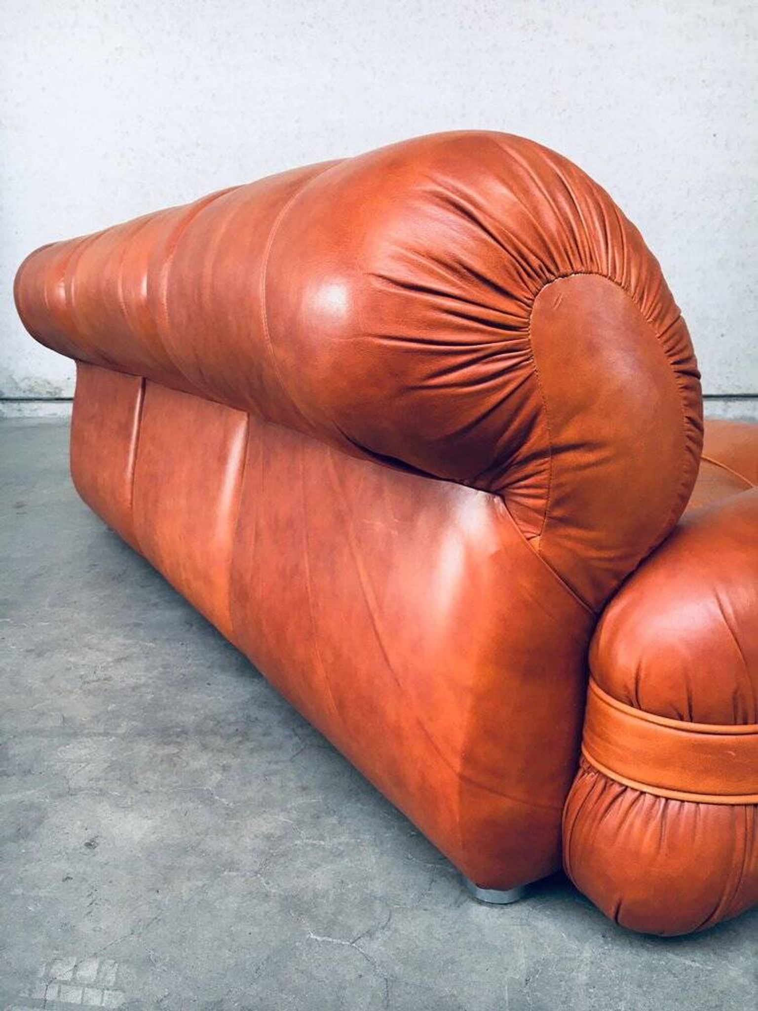 Mid-Century Modern Italian Leather 3 Seat Sofa, 1970s