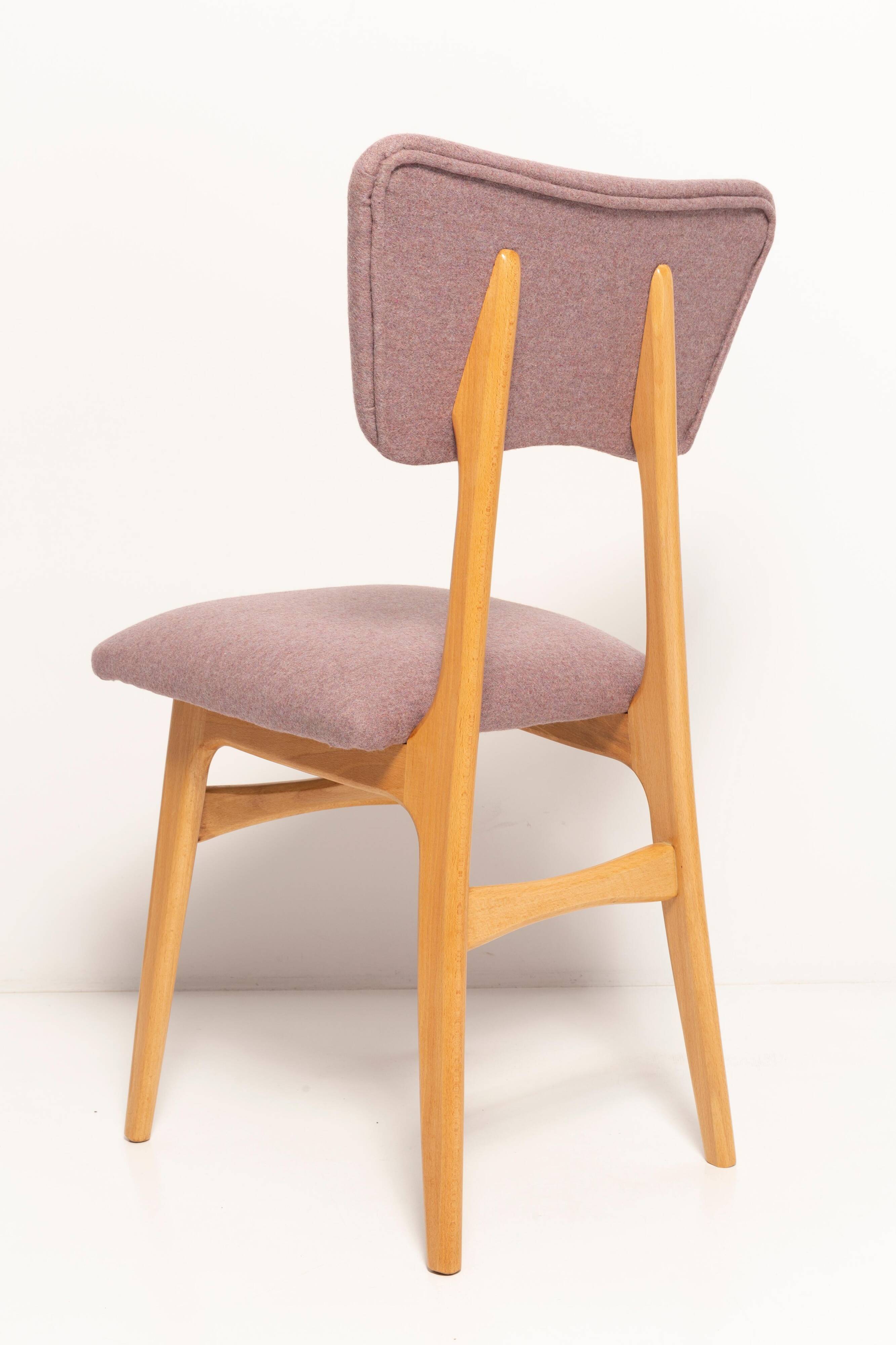 "Butterfly" dining chair, boucle pink wool, light wood
