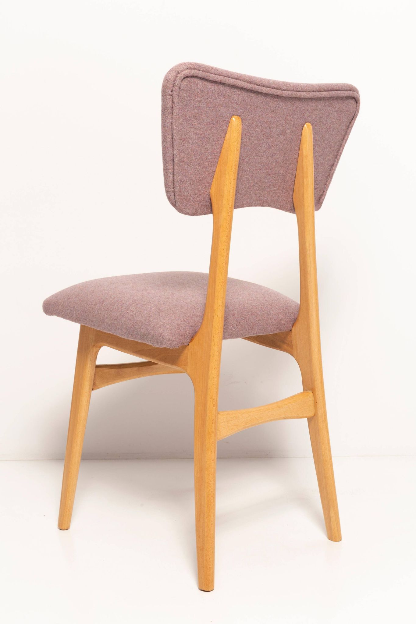 "Butterfly" dining chair, boucle pink wool, light wood