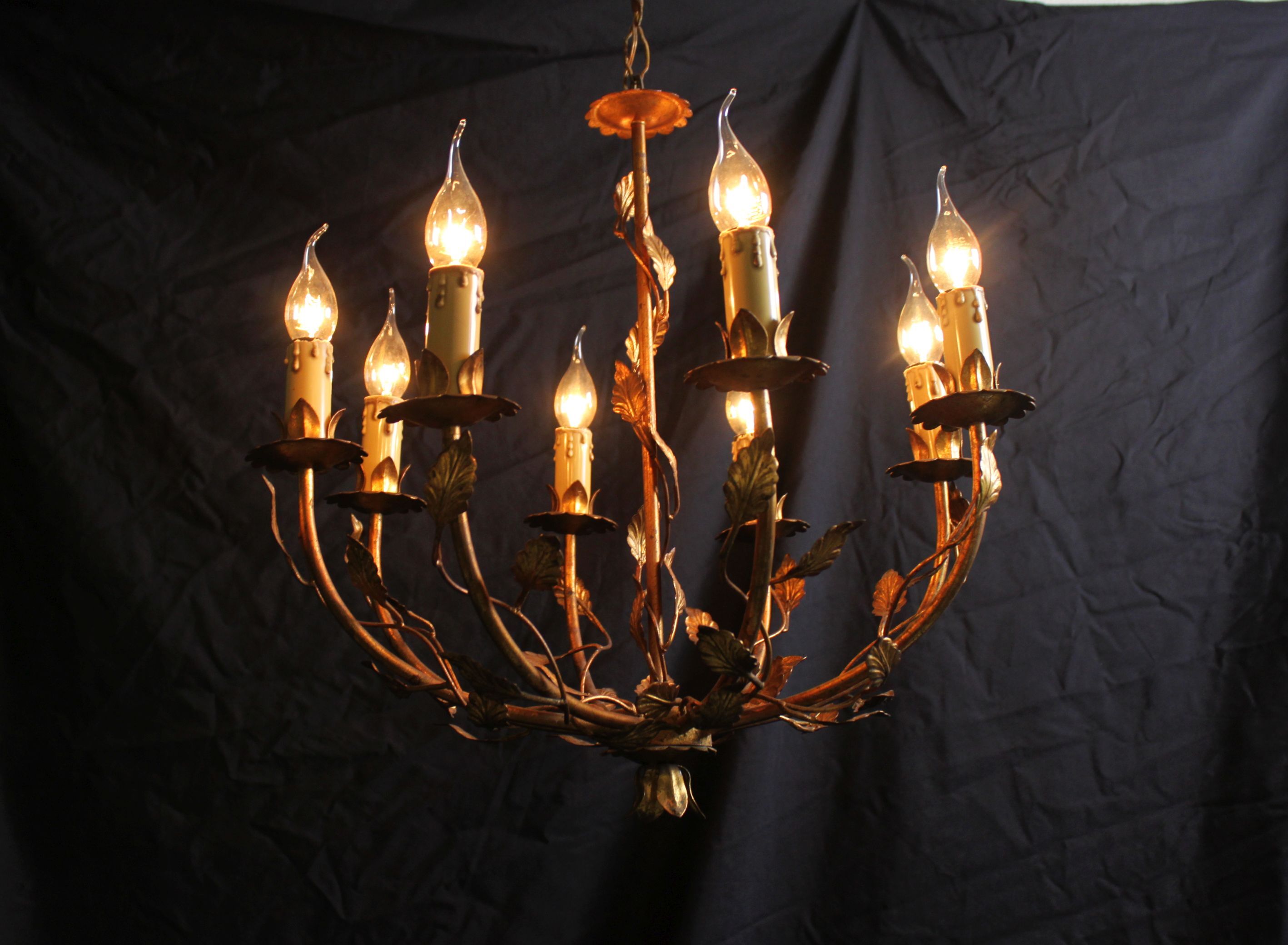 Vegetable chandelier in gilded metal, 1960