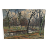 Old oil painting Forest landscape.