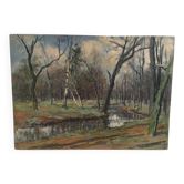 Old oil painting Forest landscape.