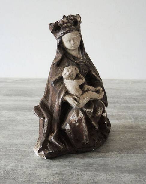 Old Plaster Statuette: Seated Virgin and Child