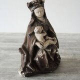 Ancienne Statuette en Plâtre : Vierge à L'Enfant Assise
