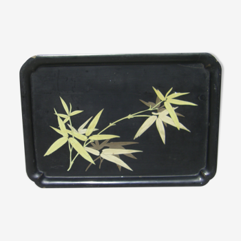 Ancient japanese lacquer tray with bamboo motifs