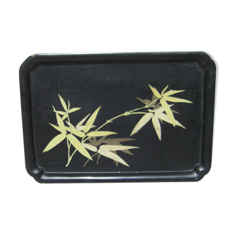 Ancient japanese lacquer tray with bamboo motifs