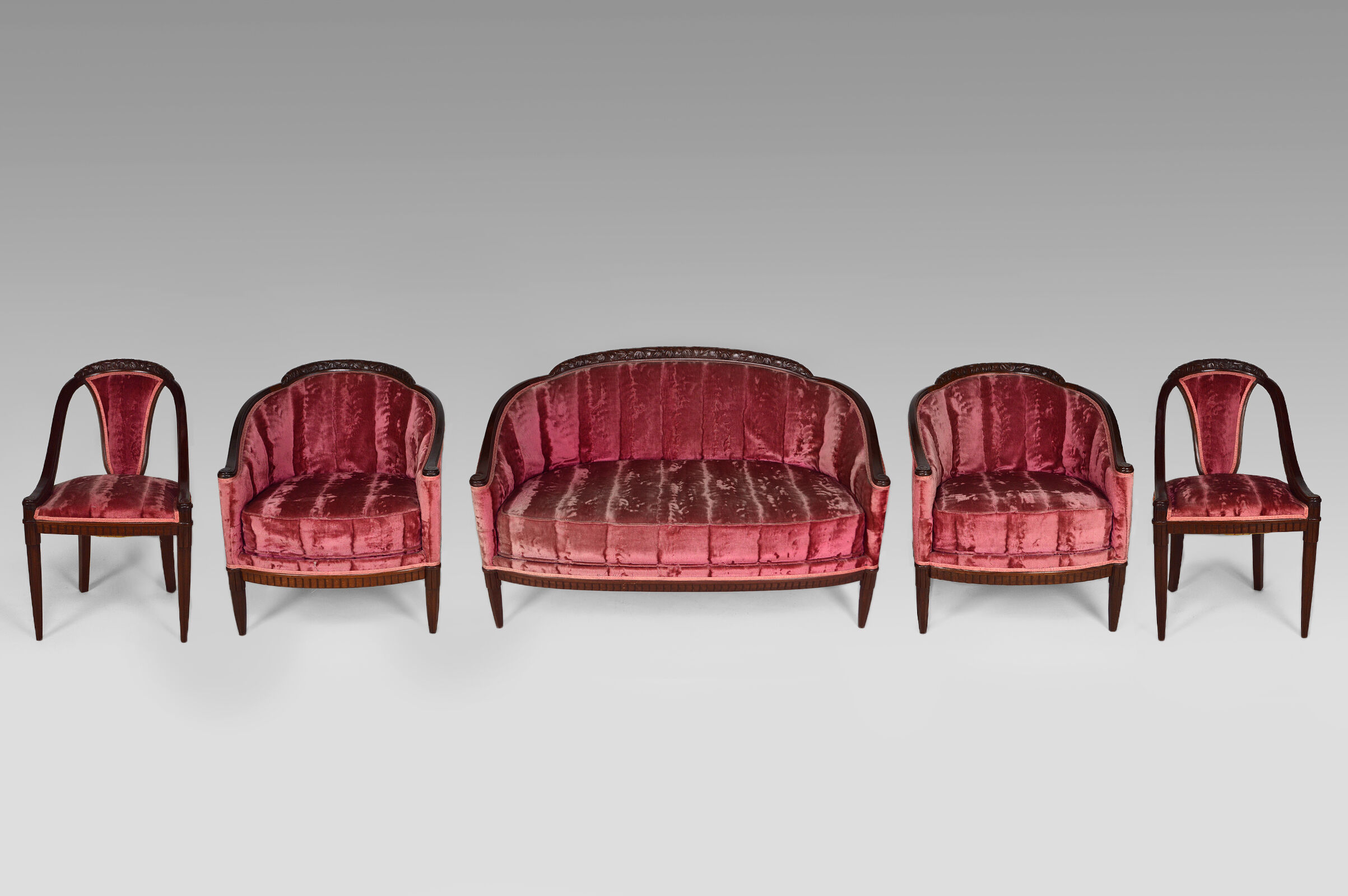 Art Deco Salon by Paul Follot in pink velvet, circa 1920