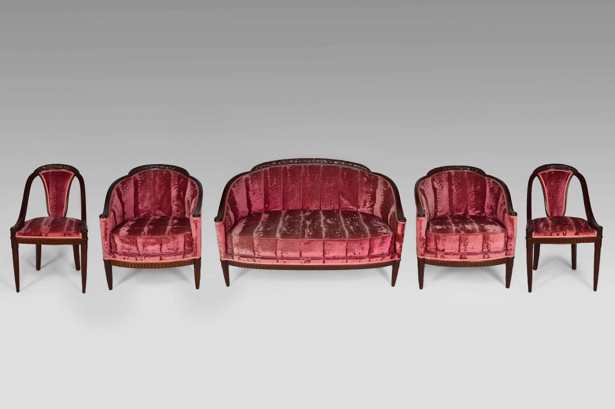 Art Deco Salon by Paul Follot in pink velvet, circa 1920
