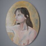 Oval painting Acrylic portrait on canvas young woman bohemian decoration female subject